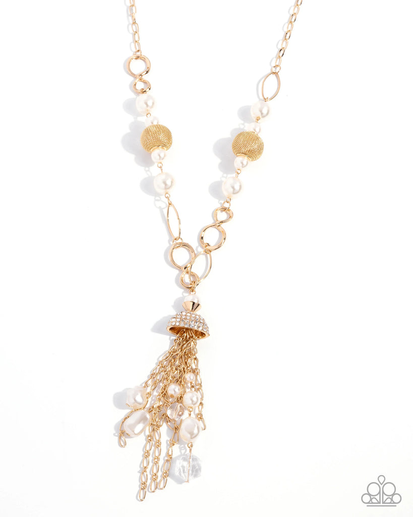 Designated Diva - Gold Pearl Necklace-Paparazzi