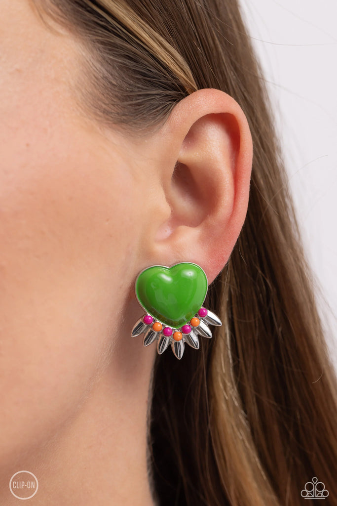 Spring Story - Green Clip-On Earring-Paparazzi