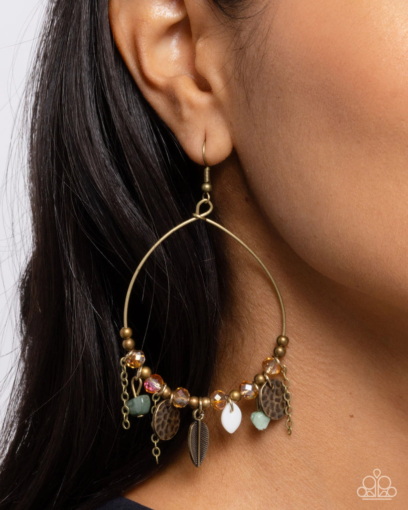 Feathered Fringe - Brass Earring-Paparazzi