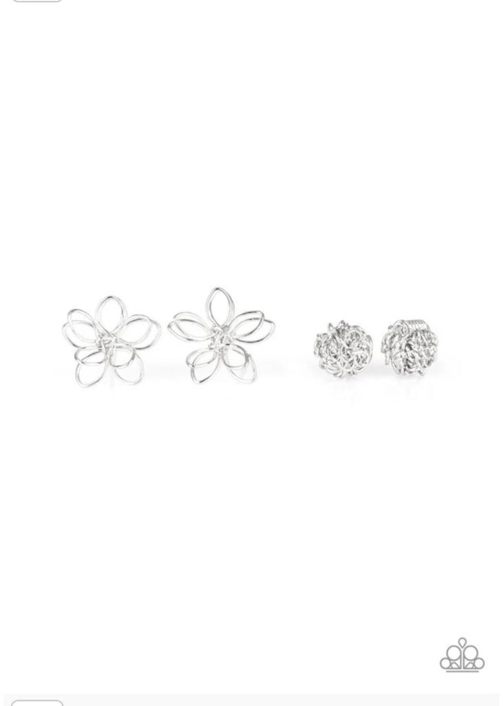 Starlet Shimmer - Assorted Silver Wire Flower Earring-Set of 5-Paparazzi