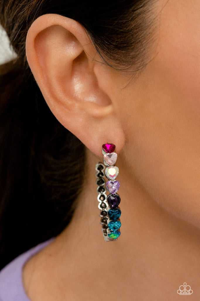 Hypnotic Heart Attack - Multi Paparazzi Hoop Earring - The Sassy Sparkle