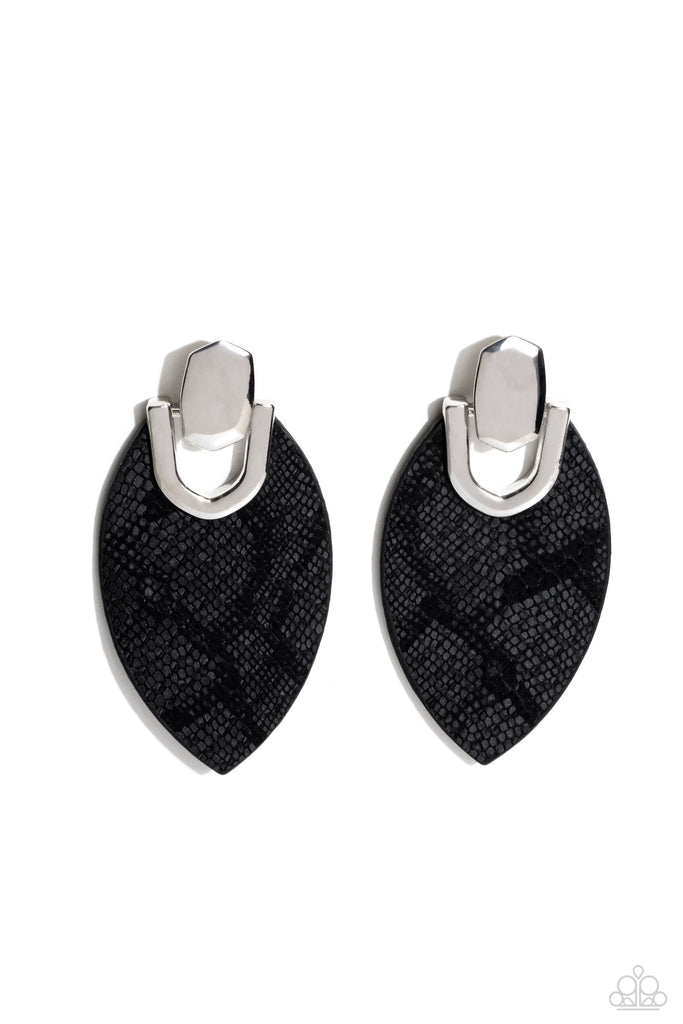 Wildly Workable - Black Post Leather Earring-Paparazzi