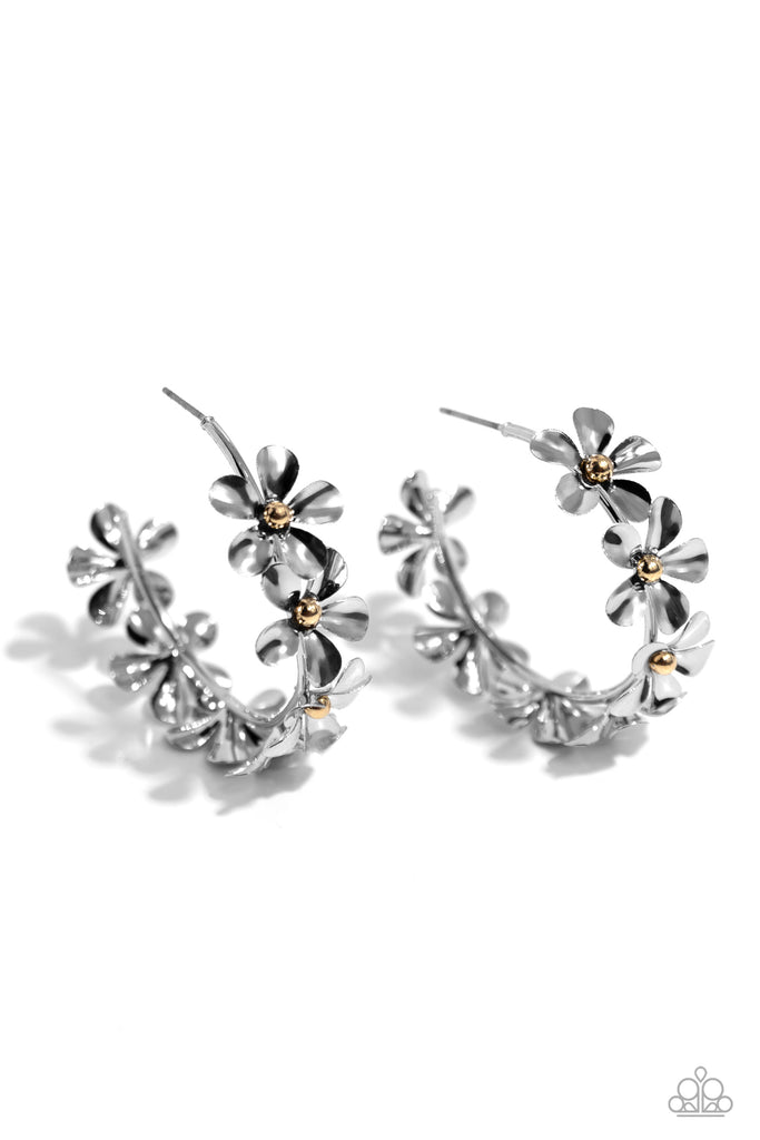 Floral Flamenco - Silver Earring-Paparazzi - The Sassy Sparkle