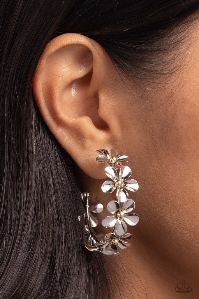 Floral Flamenco - Silver Earring-Paparazzi - The Sassy Sparkle