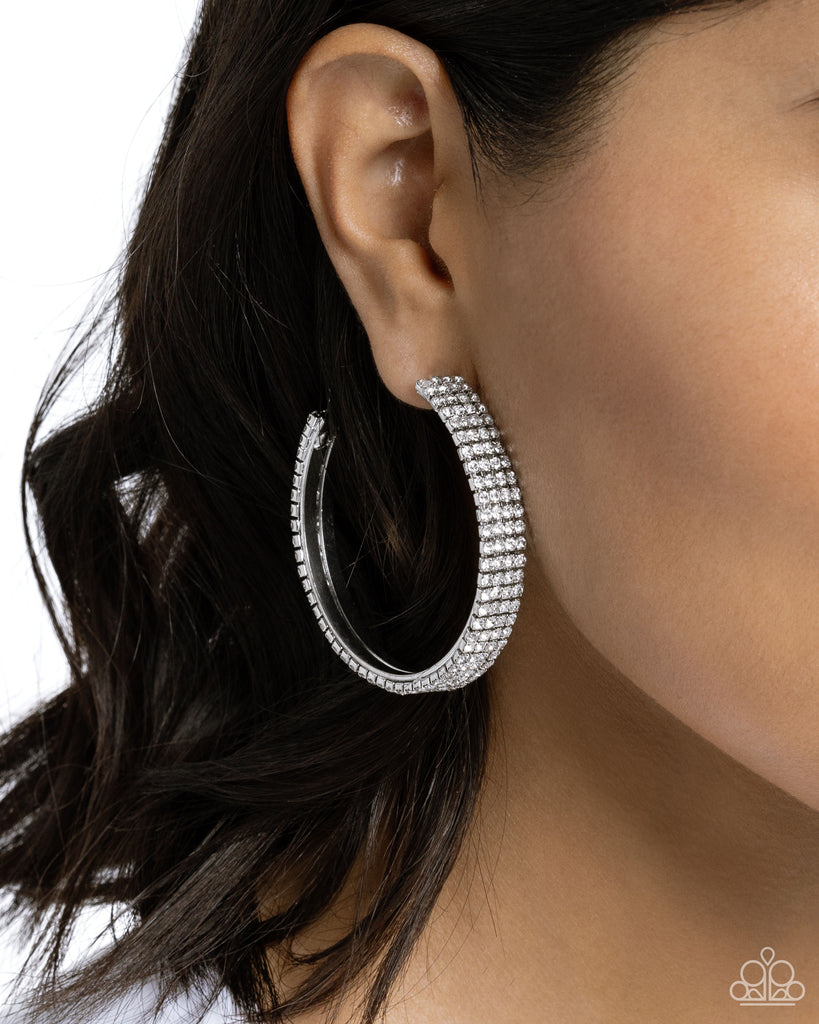 Stacked Symmetry - White Hoop Earring-Paparazzi