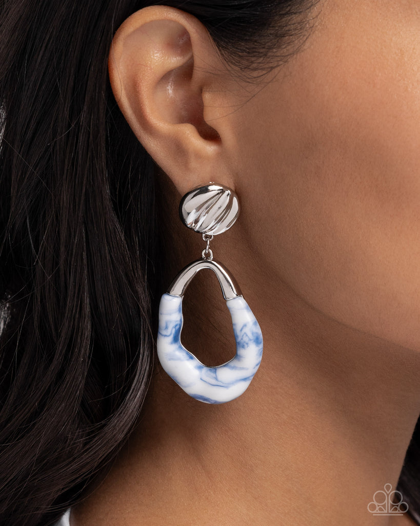 High-Sheen Swirls - Blue Post Earring-Paparazzi