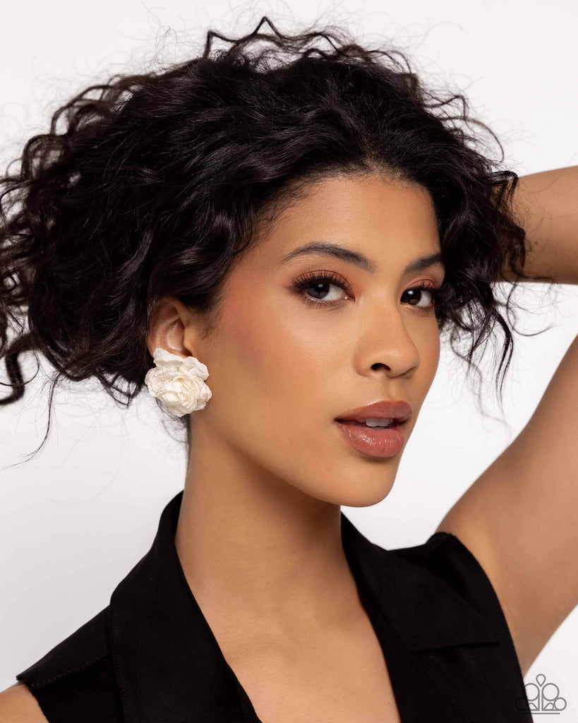 Tulle Twist - White Post Earring-Paparazzi - The Sassy Sparkle