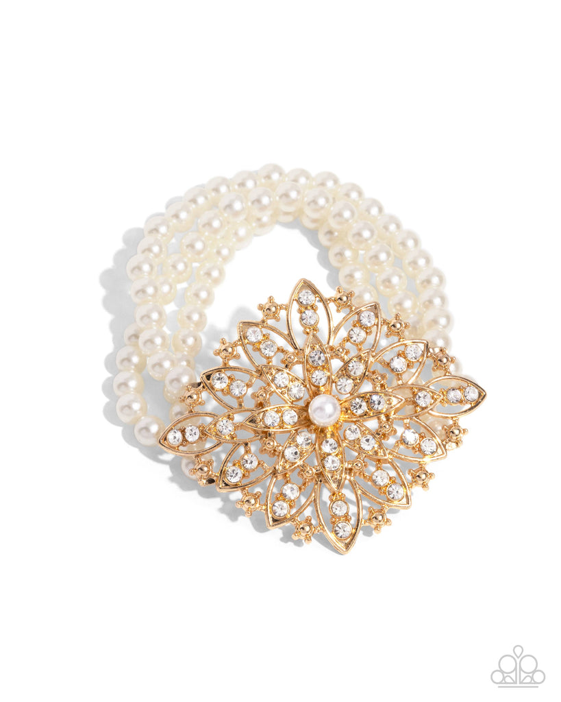 Flattering Floral - Gold Pearl Bracelet-Paparazzi - The Sassy Sparkle