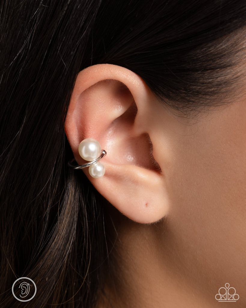 Elegant Emblem - White Pearl Cuff Earring-Paparazzi - The Sassy Sparkle