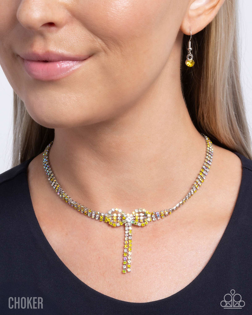 Buckingham Bow - Yellow Choker Necklace-Paparazzi