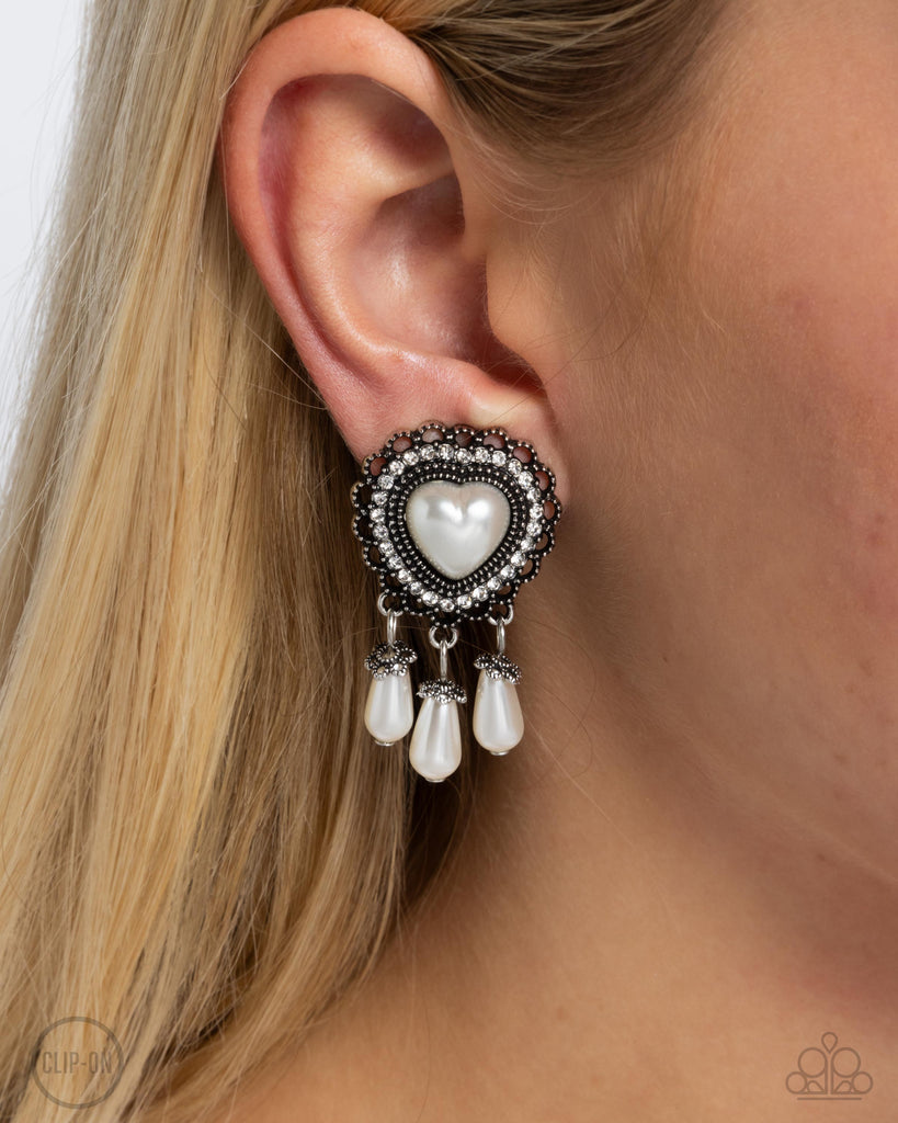 Sumptuous Story - White CLIP ON Earring-Paparazzi