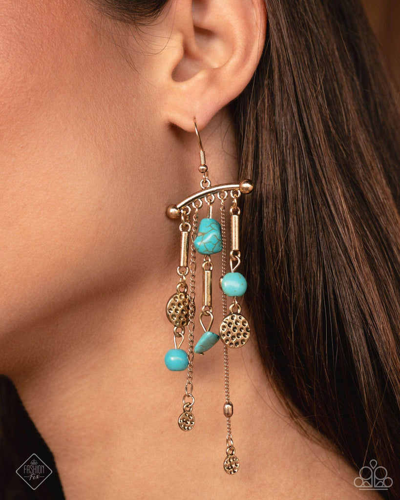 Coachella Cascade - Blue Stone Earring-Paparazzi
