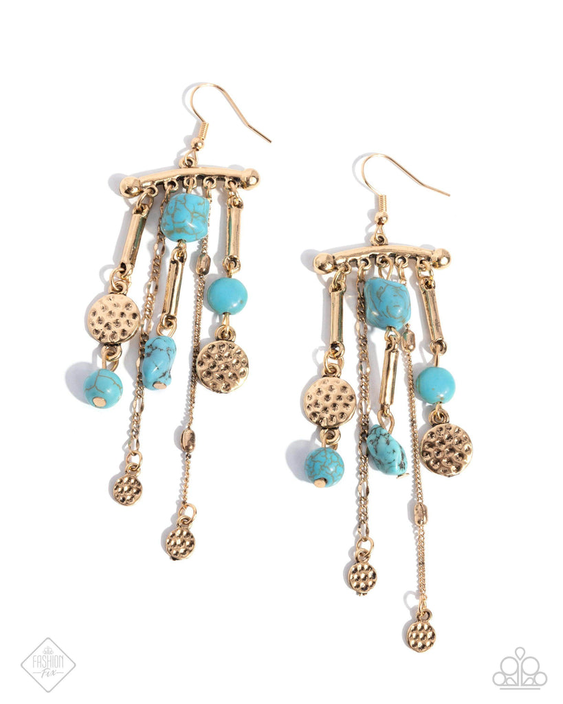 Coachella Cascade - Blue Stone Earring-Paparazzi - The Sassy Sparkle