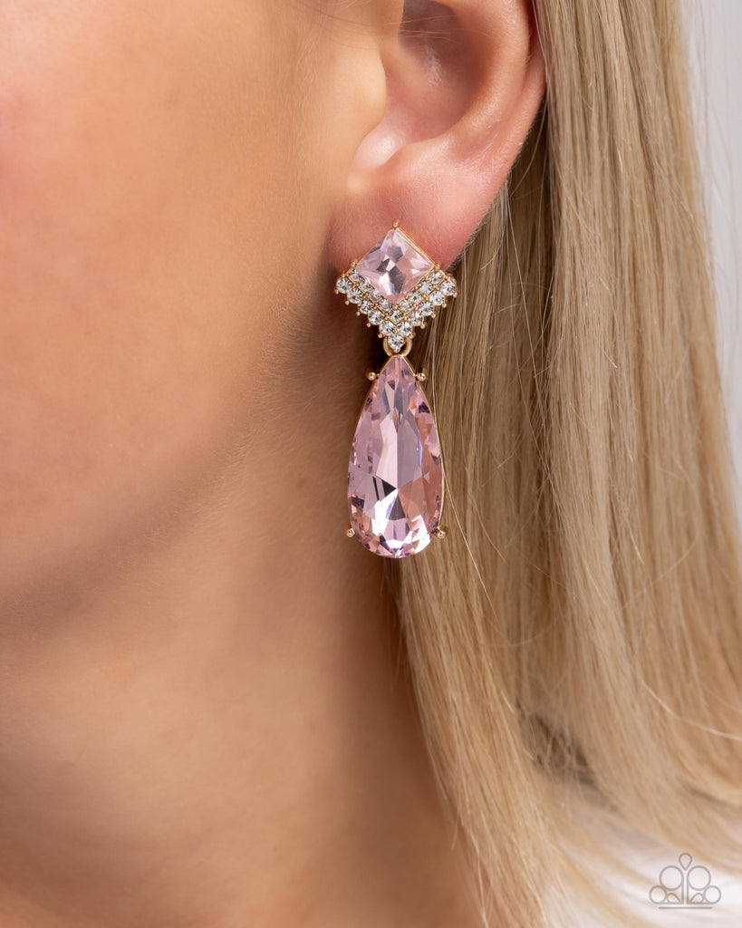 Diamond Life - Pink Post Earring-Paparazzi