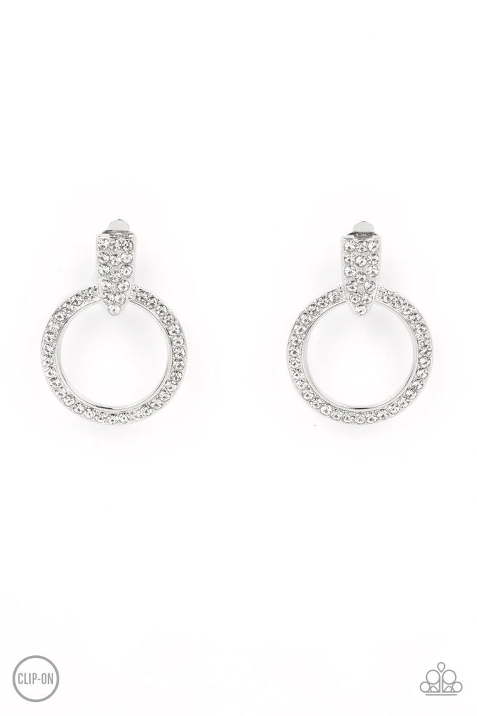 Sparkle at Your Service - White Clip-On Earring-Paparazzi