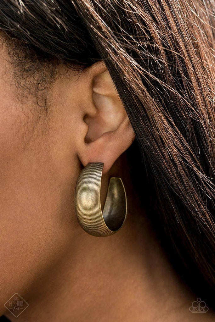 Calling All The Shots - Brass Post Hoop Earring-Paparazzi - The Sassy Sparkle