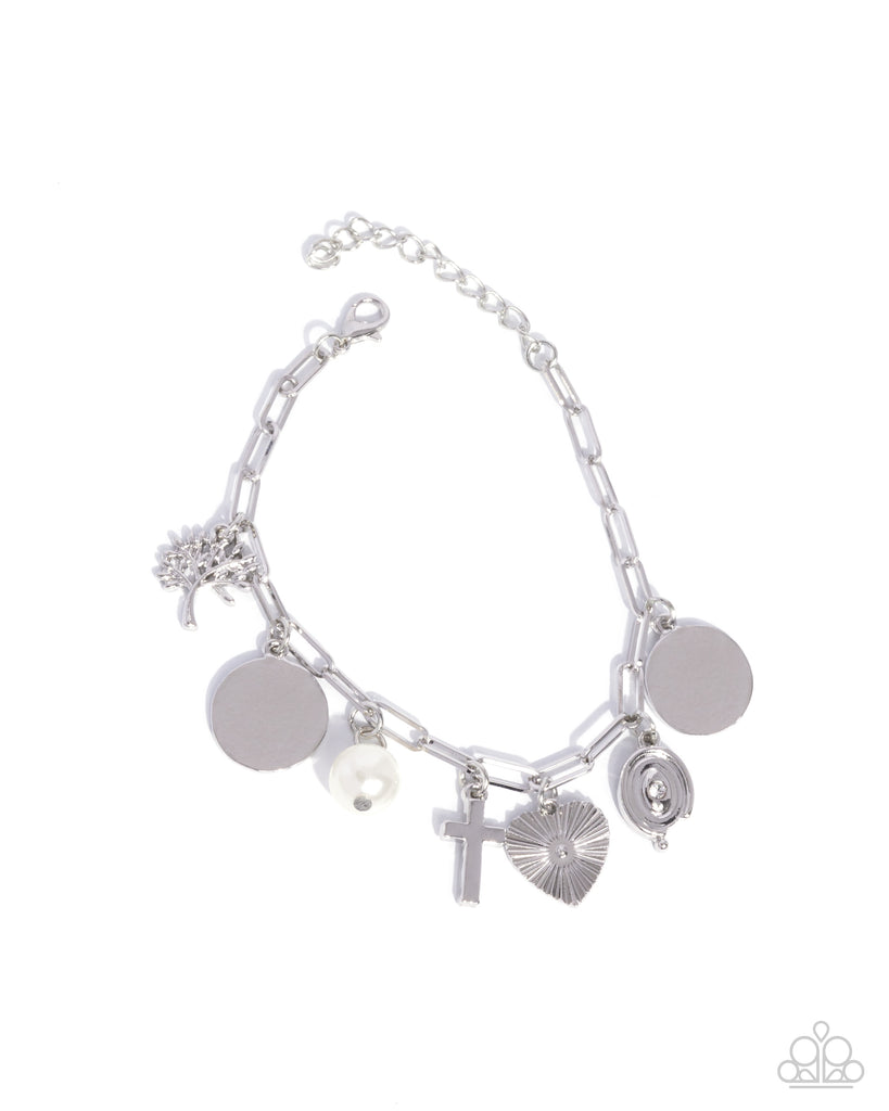 Charm Commitment - White Bracelet-Charms-Cross Paparazzi - The Sassy Sparkle