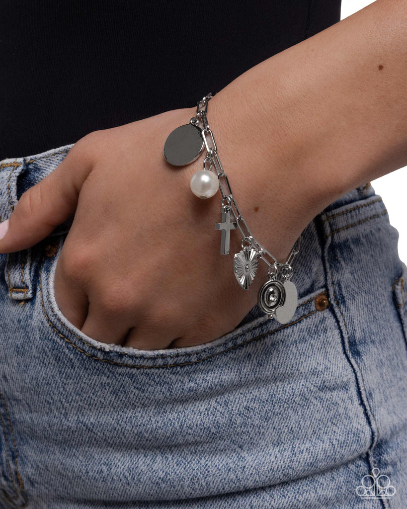 Charm Commitment - White Bracelet-Charms-Cross Paparazzi
