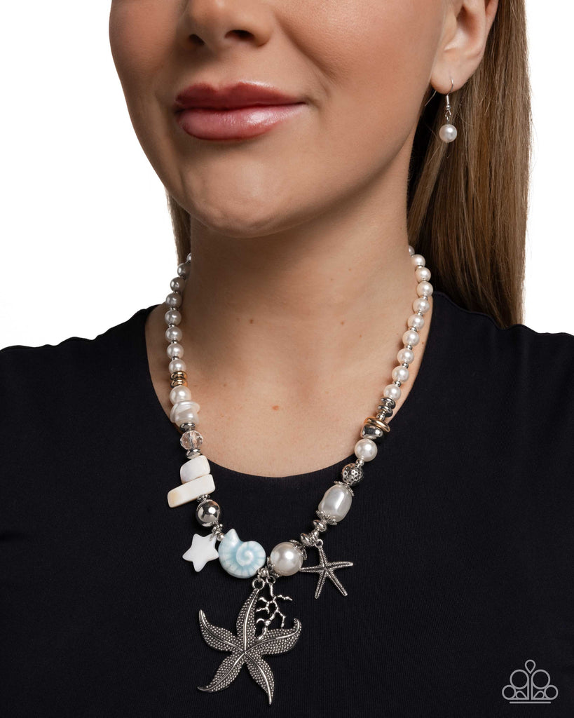 Coastal Cameo - Blue Nautical Pearl Necklace-Paparazzi