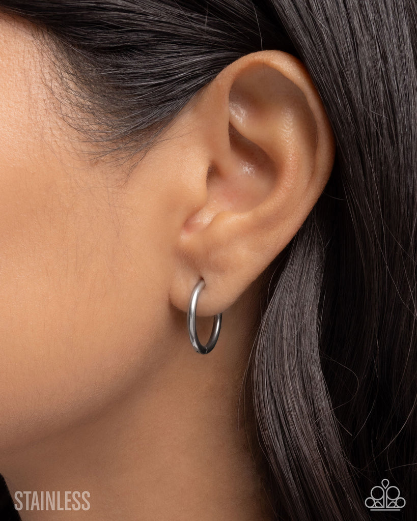 Sinuously Stainless - Silver Hoop-Hinge Earring-Paparazzi
