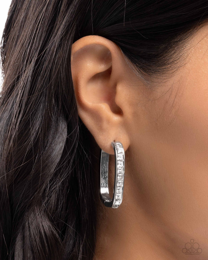Encased Elevation - White Hoop-Hinge Earring-Paparazzi