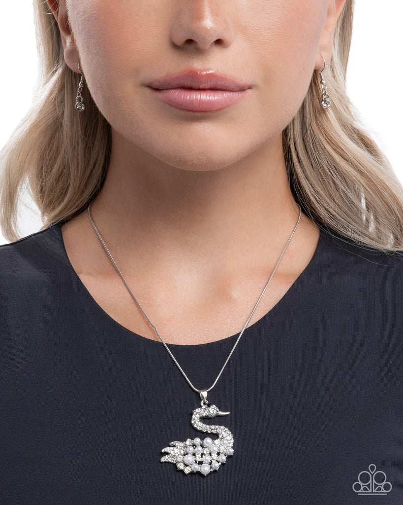Swan Shimmer - White Pearl Necklace-Paparazzi
