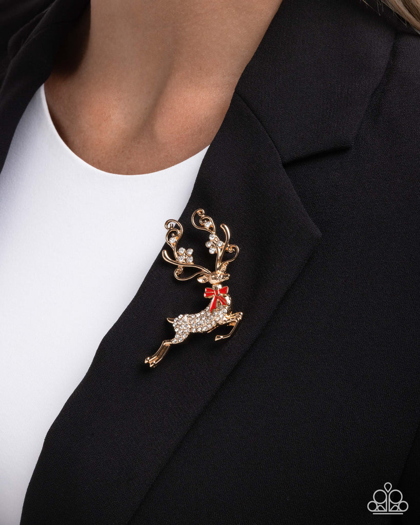 Reindeer Games - Gold Brooch-Paparazzi