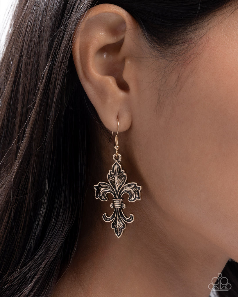 Fancy Fleur-De-Lis - Gold Earring-Paparazzi