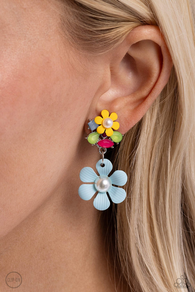 Festive Florals - Blue Clip-On Earring-Paparazzi