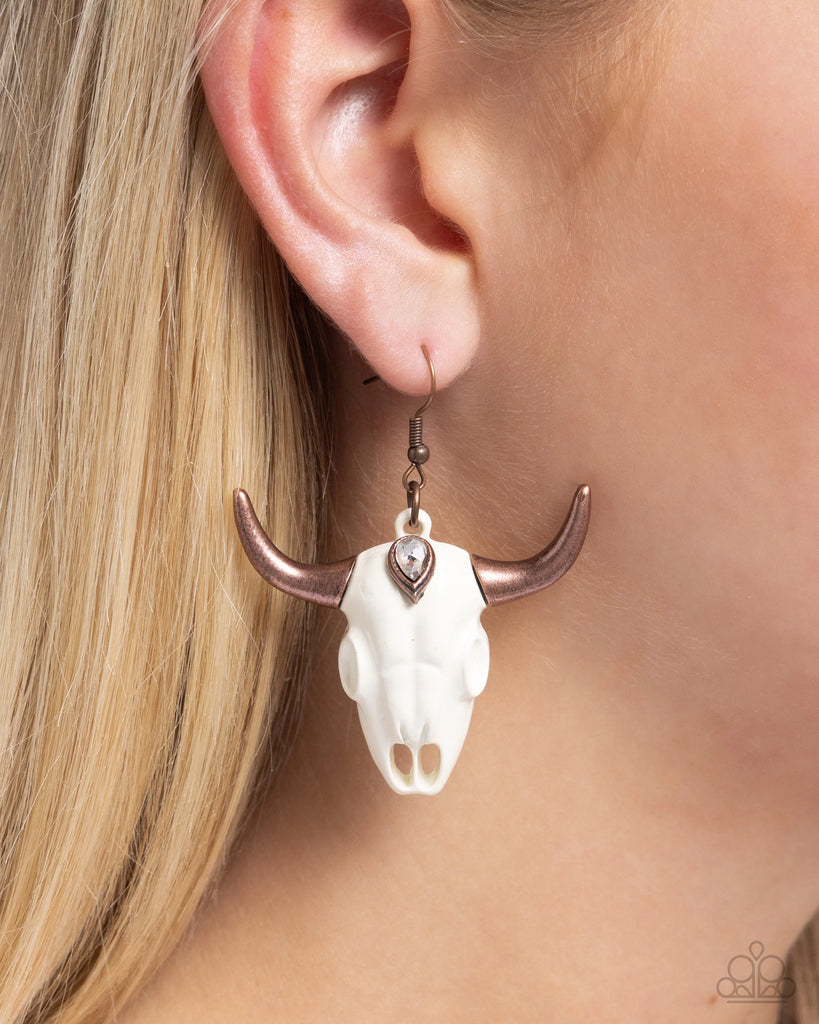 Southwestern Skull - Copper Earring-Paparazzi