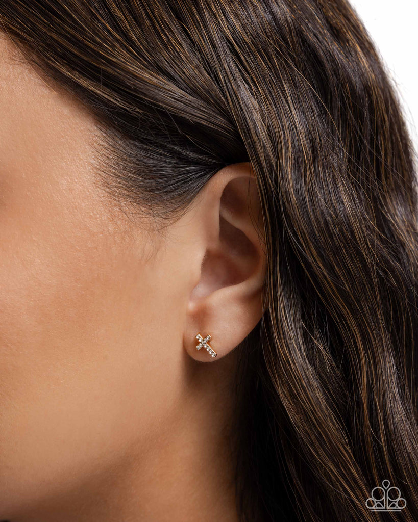 Sacred Shimmer - Gold Post Earring-Paparazzi