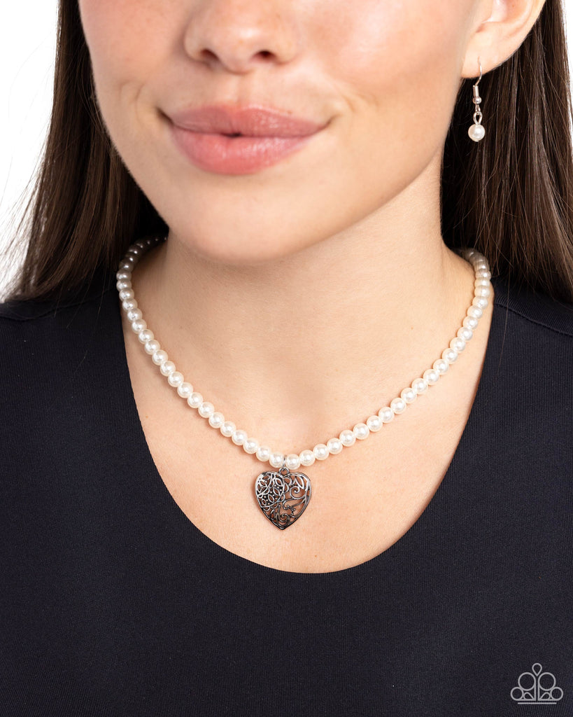 Filigree Infatuation - White Pearl Necklace-Paparazzi