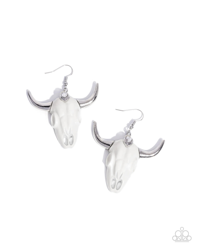 Southwestern Skull - White Earring-Paparazzi