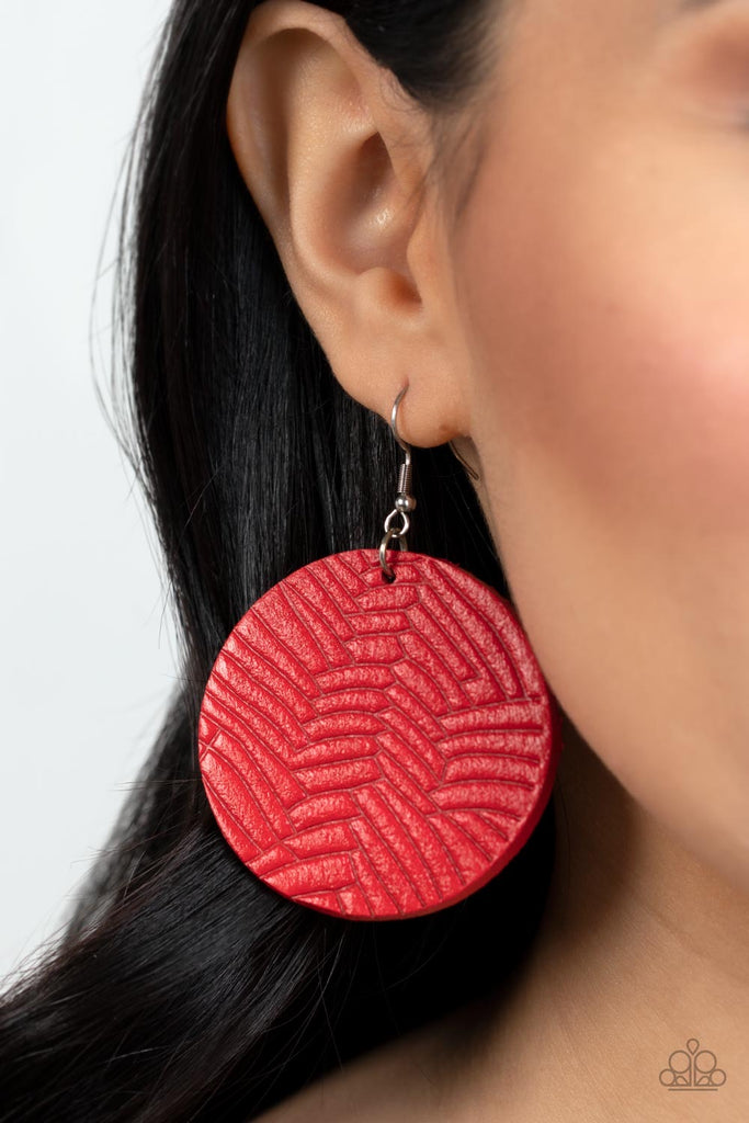 Leathery Loungewear - Red Leather Earring-Paparazzi - The Sassy Sparkle