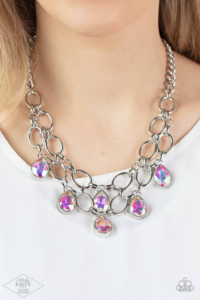 Show-Stopping Shimmer - Multi Iridescent Silver Necklace-Paparazzi - The Sassy Sparkle