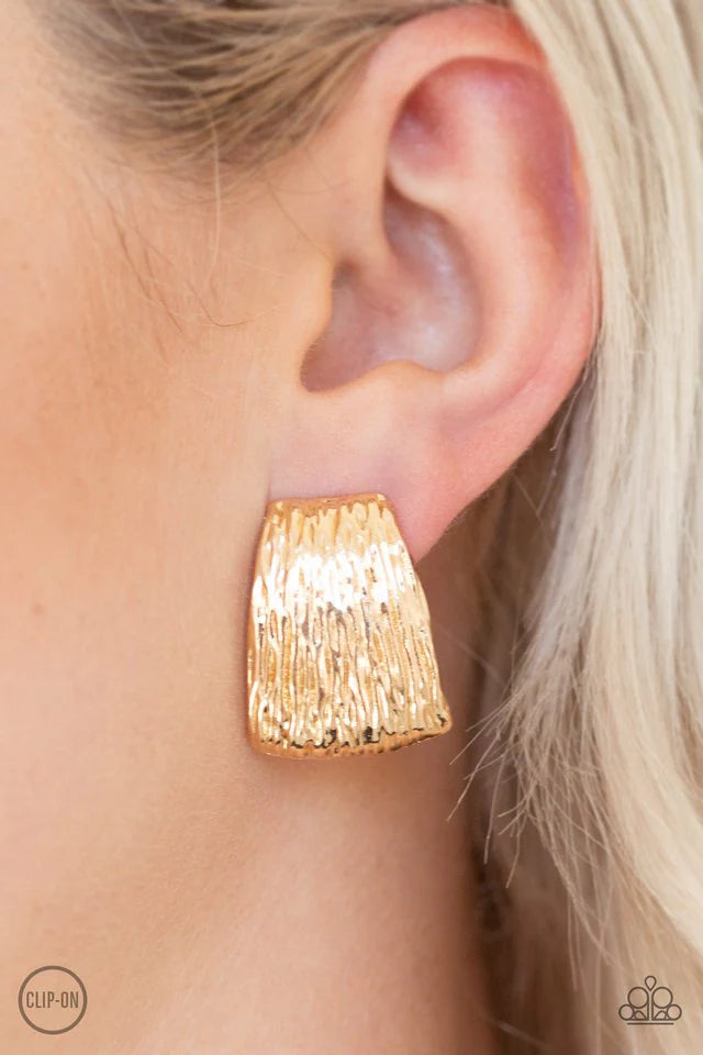 Superstar Shimmer - Gold Clip-On Earring-Paparazzi