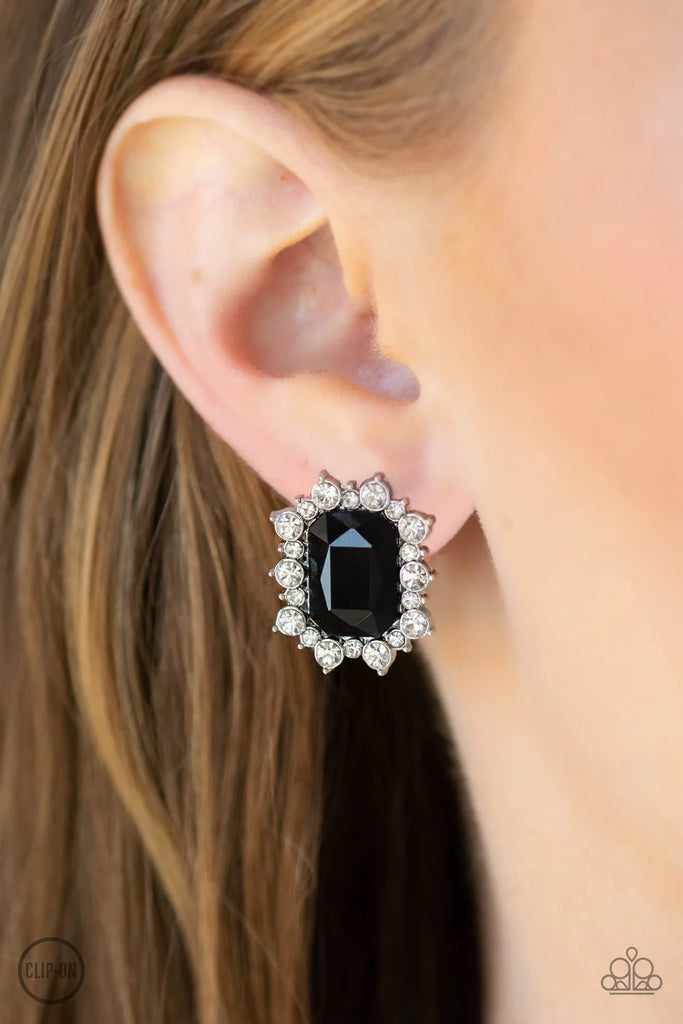 Prime Time Shimmer - Black Clip-On Earring-Paparazzi - The Sassy Sparkle