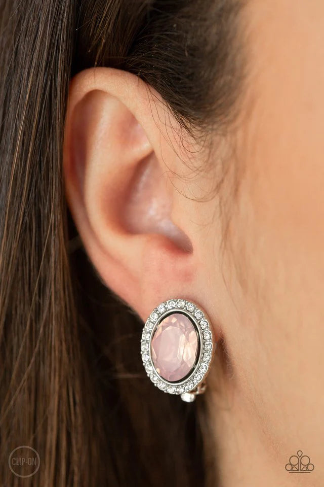 Have A GLOW At It! - Pink Clip-On Earring-Paparazzi - The Sassy Sparkle