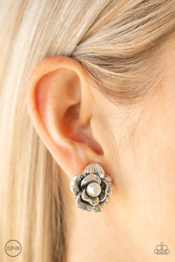 Glowing Garden Spree - White Pearl Clip-On Earring-Paparazzi - The Sassy Sparkle