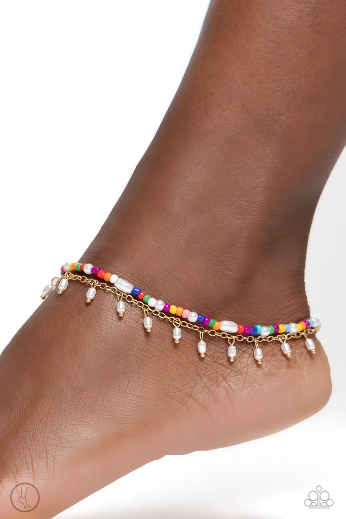 Beachfront Backdrop - Gold Seed Bead Anklet-Paparazzi