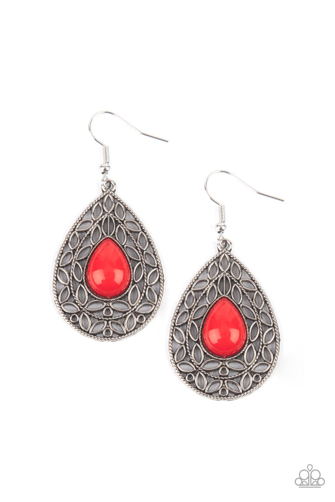 Fanciful Droplets - Red Earring-Paparazzi - The Sassy Sparkle
