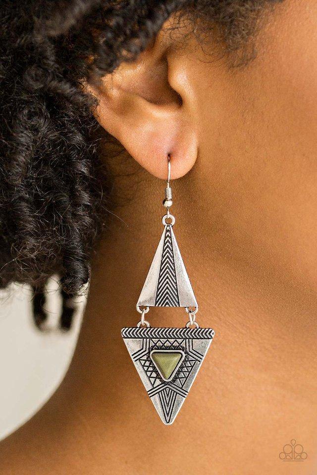 El Paso Edge - Green Stone Earring-Paparazzi