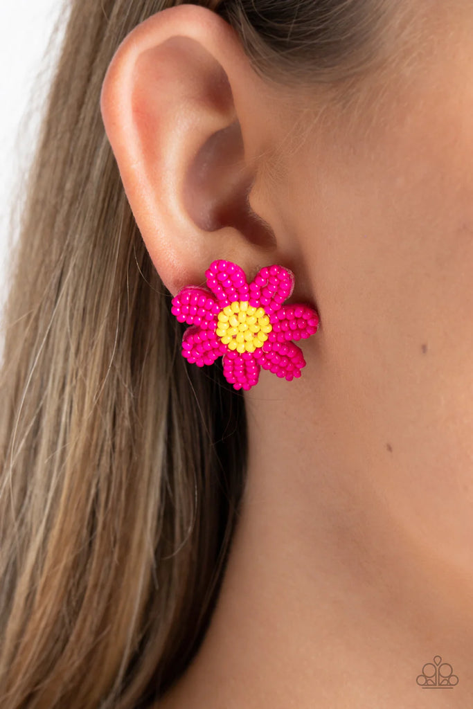 Sensational Seeds - Pink Post Seed Bead Earring-Paparazzi - The Sassy Sparkle