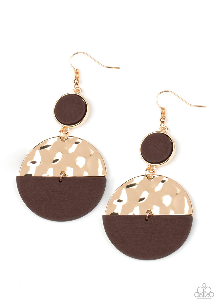 Natural Element - Gold Wood Earring-Paparazzi - The Sassy Sparkle