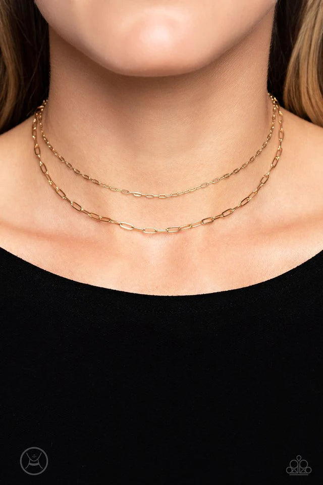 Polished Paperclips - Gold Choker Necklace-Paparazzi - The Sassy Sparkle