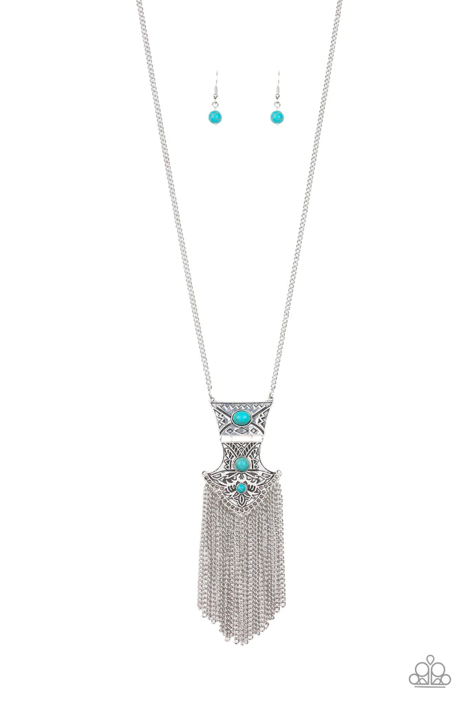 Totem Tassel - Blue Stone Necklace-Paparazzi