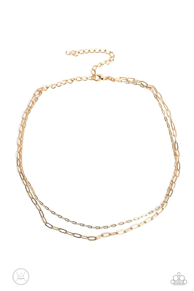 Polished Paperclips - Gold Choker Necklace-Paparazzi