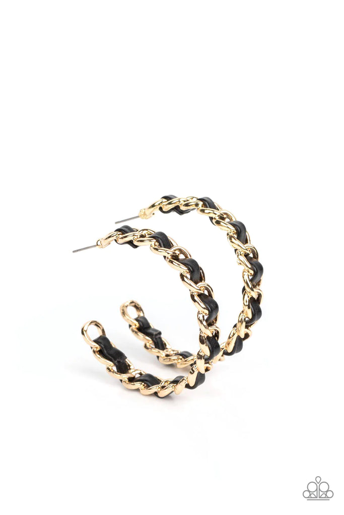 Industrial Incantation - Gold Leather Post Hoop Earring-Paparazzi