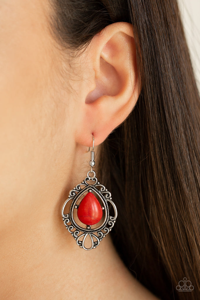 Southern Fairytale - Red Stone Earring-Papaarazzi