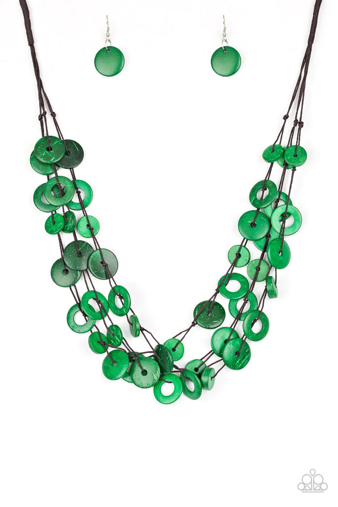 Wonderfully Walla Walla - Green Wood Necklace-Paparazzi